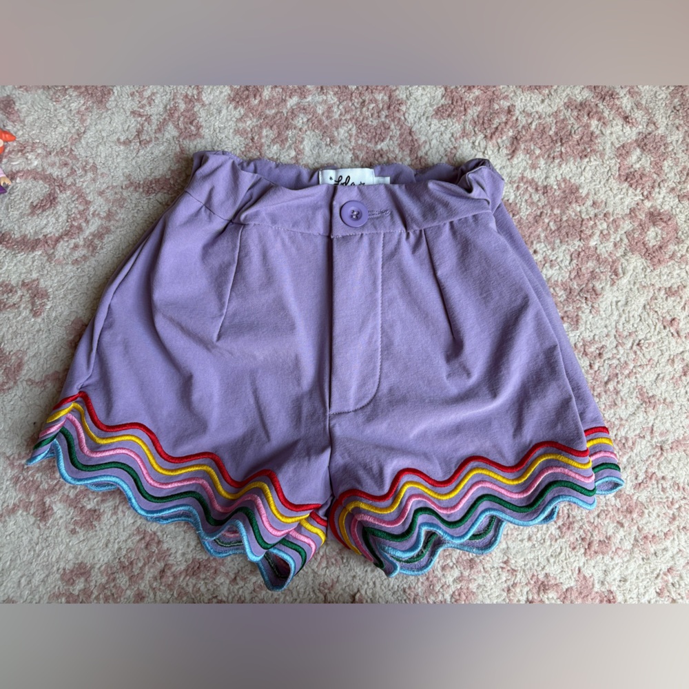 Lola + The Boys Lavender Shorts with Rainbow Trim - Picture 2 of 8